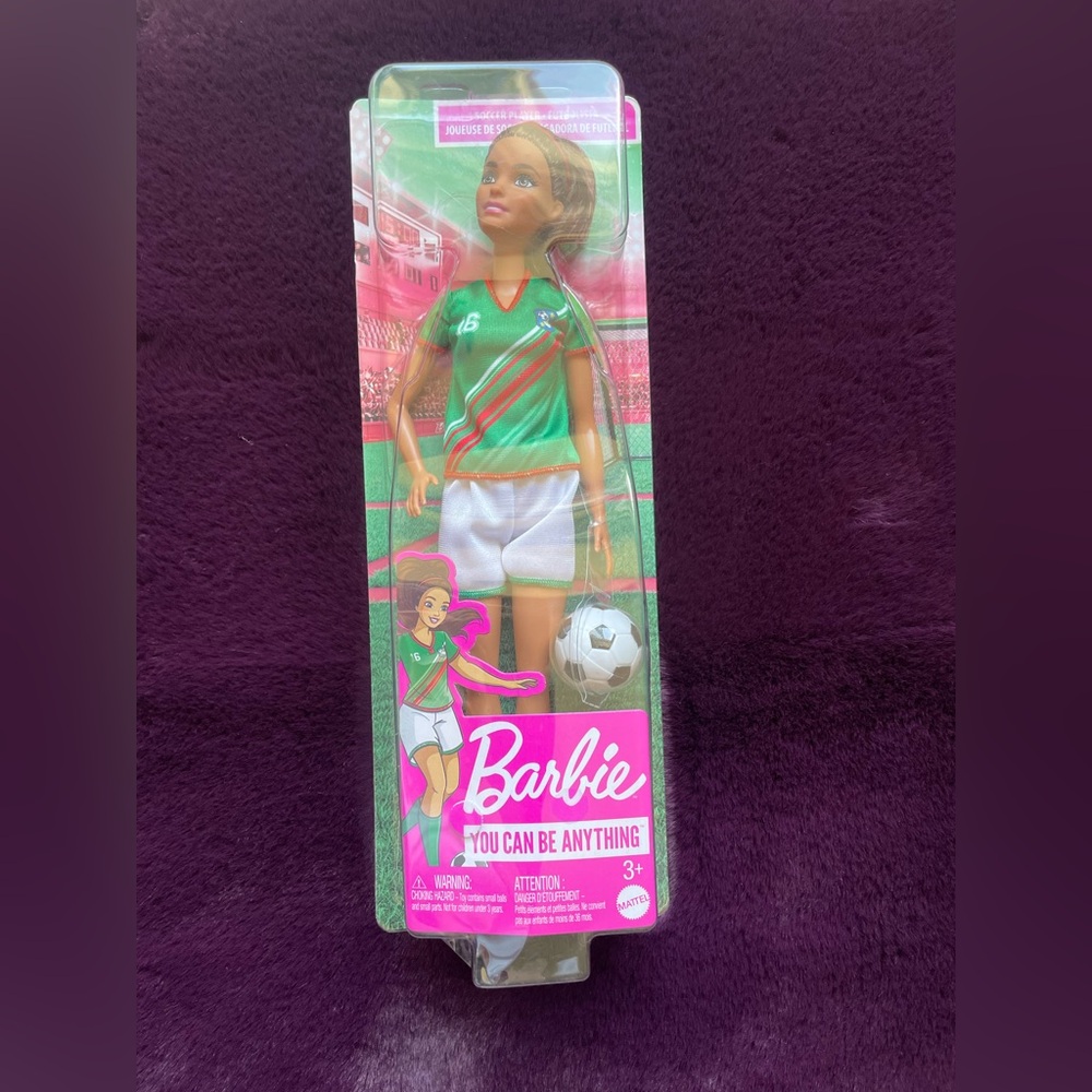 BNIB Authentic Barbie Soccer Star in Green and White